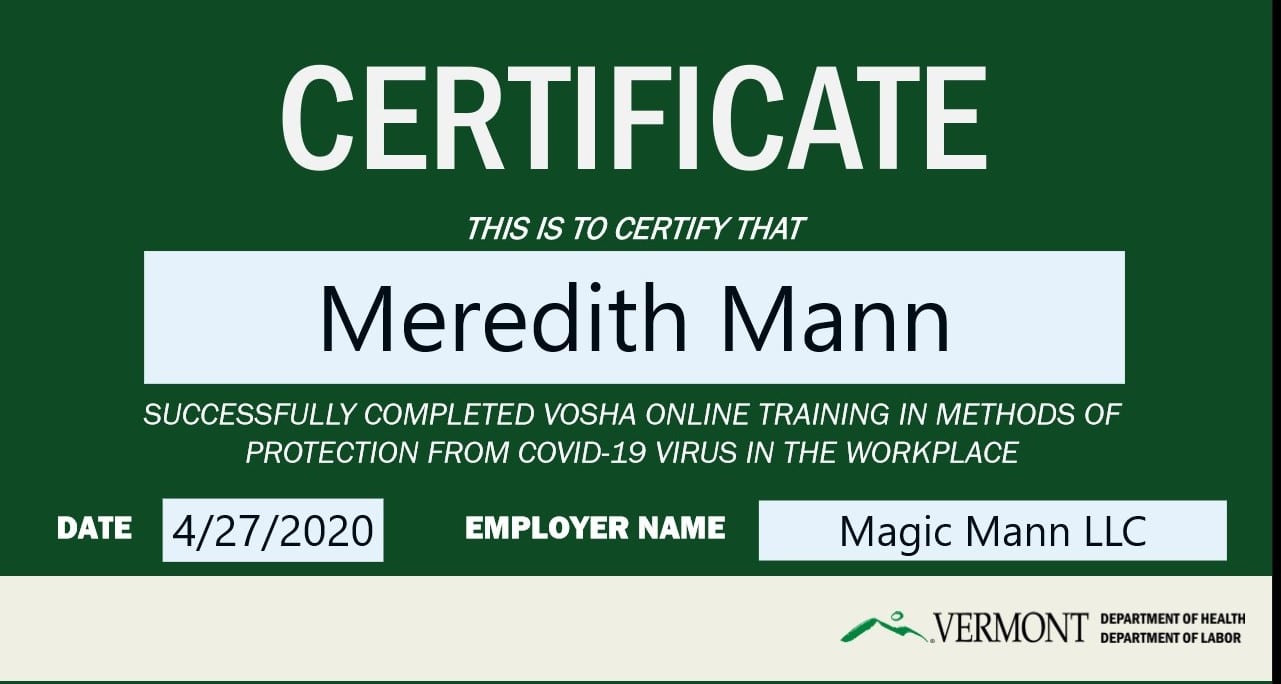 VOSHA Certificate